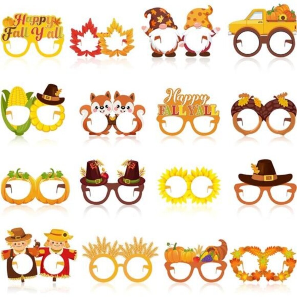 32‎ Pcs Fall Party Decoration Paper Eyeglasses Autumn Photo Thanksgiving Costume